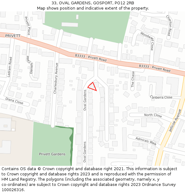 33, OVAL GARDENS, GOSPORT, PO12 2RB: Location map and indicative extent of plot