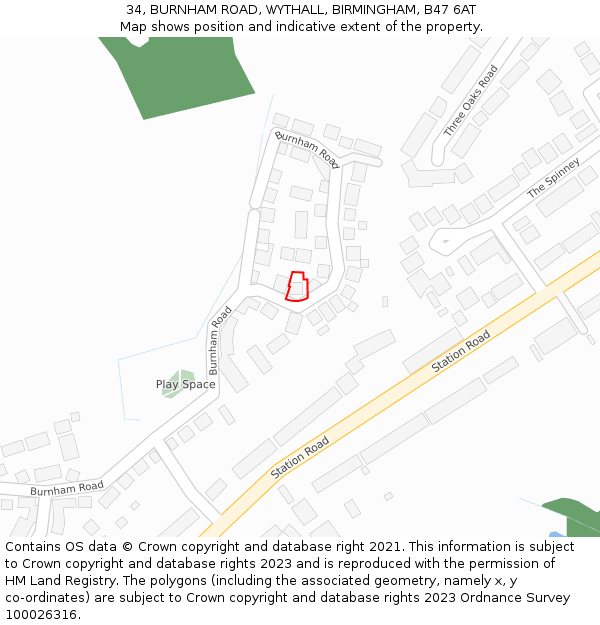 34, BURNHAM ROAD, WYTHALL, BIRMINGHAM, B47 6AT: Location map and indicative extent of plot