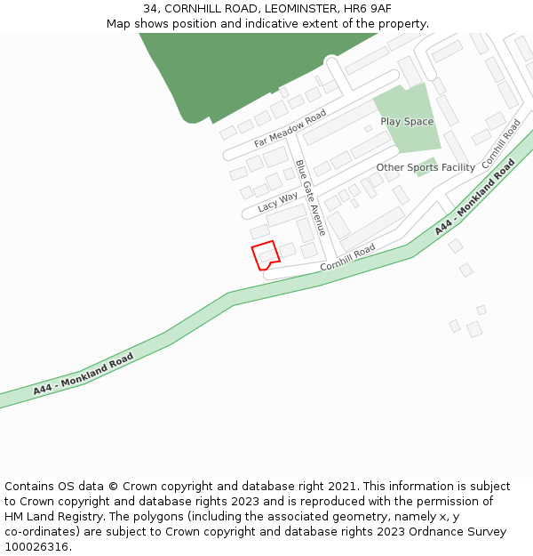 34, CORNHILL ROAD, LEOMINSTER, HR6 9AF: Location map and indicative extent of plot