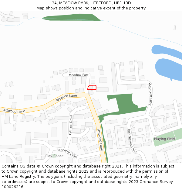 34, MEADOW PARK, HEREFORD, HR1 1RD: Location map and indicative extent of plot