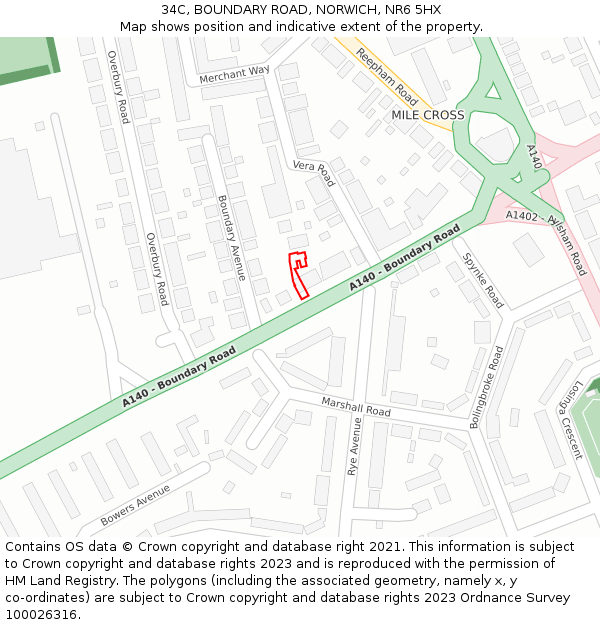34C, BOUNDARY ROAD, NORWICH, NR6 5HX: Location map and indicative extent of plot