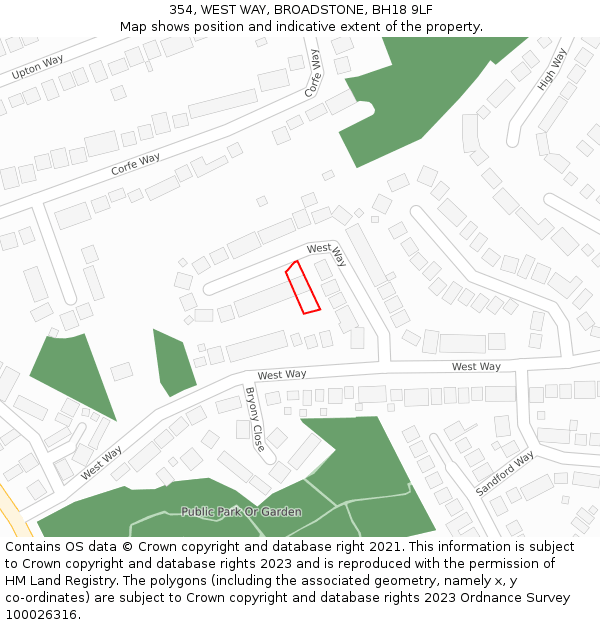 354, WEST WAY, BROADSTONE, BH18 9LF: Location map and indicative extent of plot