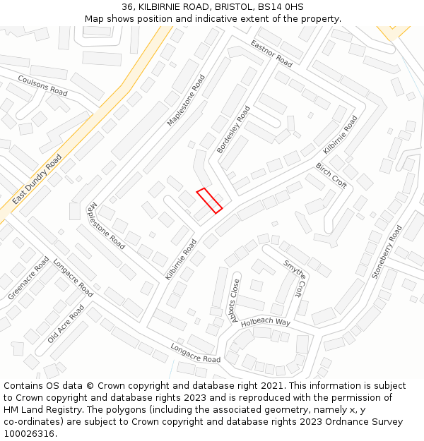 36, KILBIRNIE ROAD, BRISTOL, BS14 0HS: Location map and indicative extent of plot