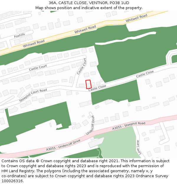 36A, CASTLE CLOSE, VENTNOR, PO38 1UD: Location map and indicative extent of plot
