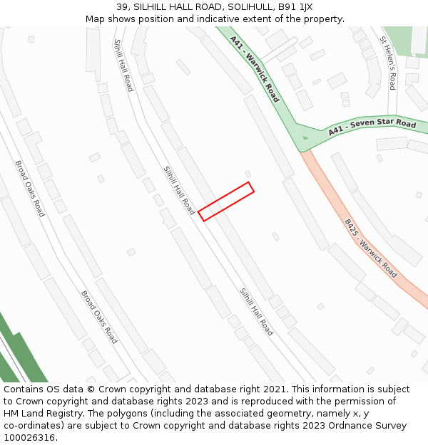 39, SILHILL HALL ROAD, SOLIHULL, B91 1JX: Location map and indicative extent of plot