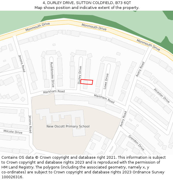 4, DURLEY DRIVE, SUTTON COLDFIELD, B73 6QT: Location map and indicative extent of plot