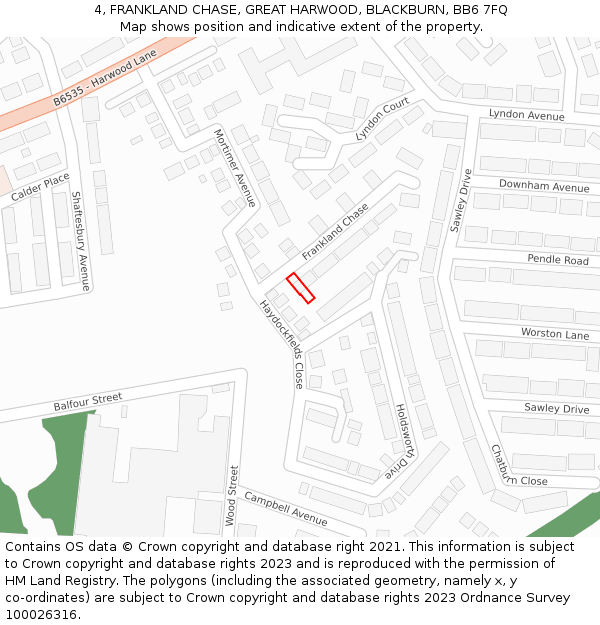 4, FRANKLAND CHASE, GREAT HARWOOD, BLACKBURN, BB6 7FQ: Location map and indicative extent of plot