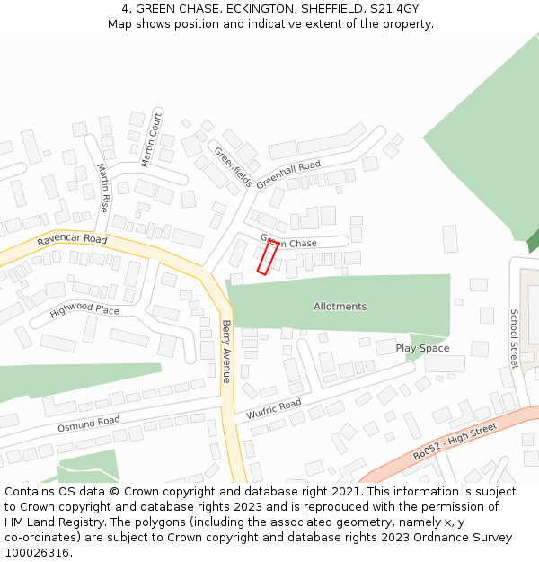 4, GREEN CHASE, ECKINGTON, SHEFFIELD, S21 4GY: Location map and indicative extent of plot