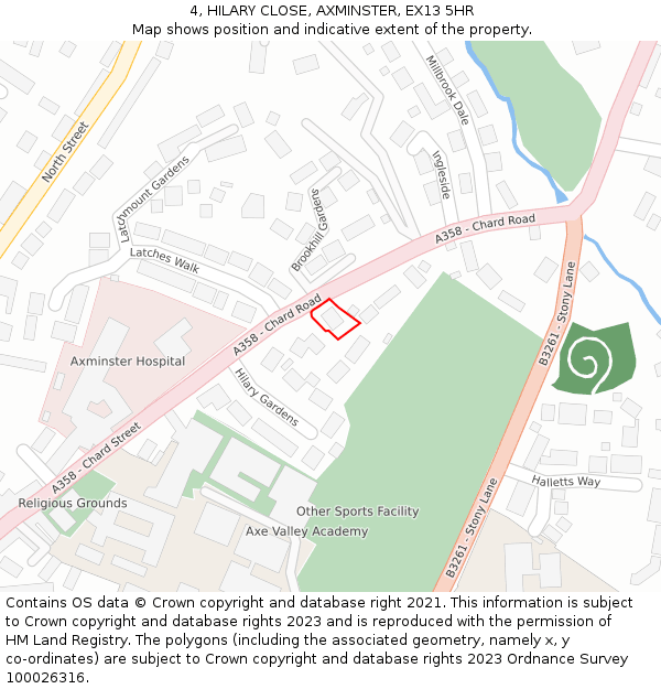 4, HILARY CLOSE, AXMINSTER, EX13 5HR: Location map and indicative extent of plot