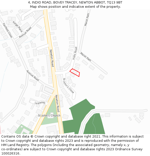 4, INDIO ROAD, BOVEY TRACEY, NEWTON ABBOT, TQ13 9BT: Location map and indicative extent of plot