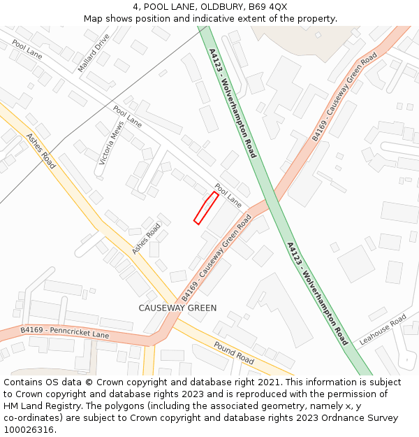 4, POOL LANE, OLDBURY, B69 4QX: Location map and indicative extent of plot