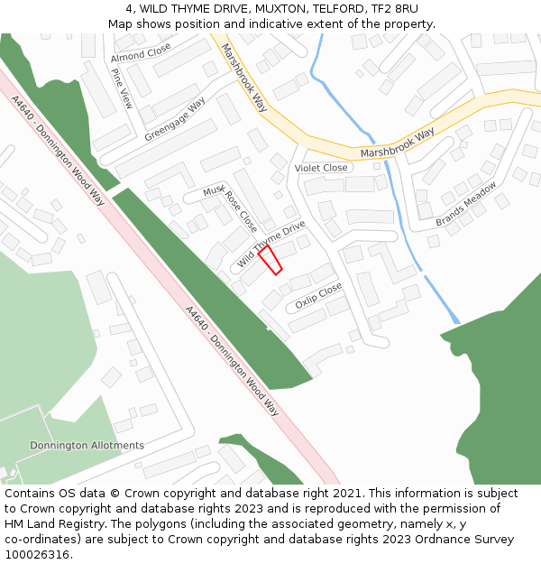 4, WILD THYME DRIVE, MUXTON, TELFORD, TF2 8RU: Location map and indicative extent of plot