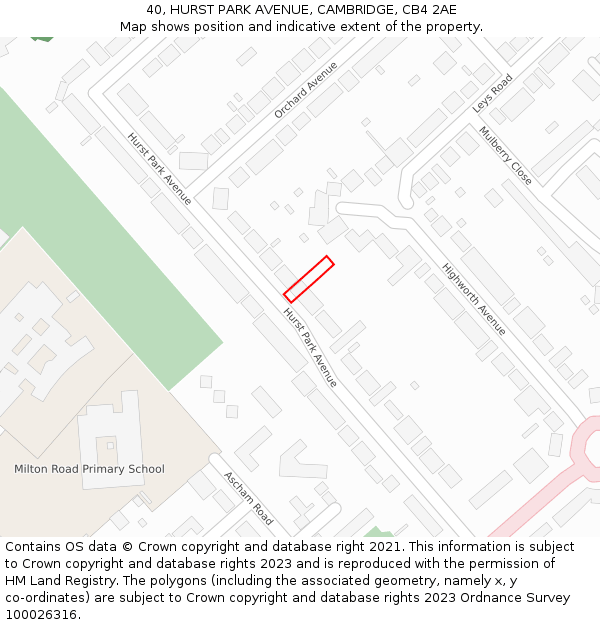 40, HURST PARK AVENUE, CAMBRIDGE, CB4 2AE: Location map and indicative extent of plot