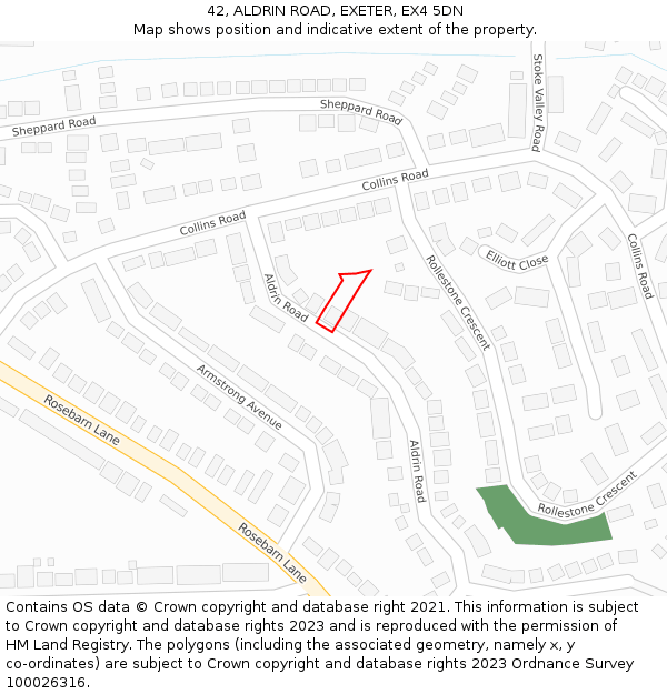 42, ALDRIN ROAD, EXETER, EX4 5DN: Location map and indicative extent of plot