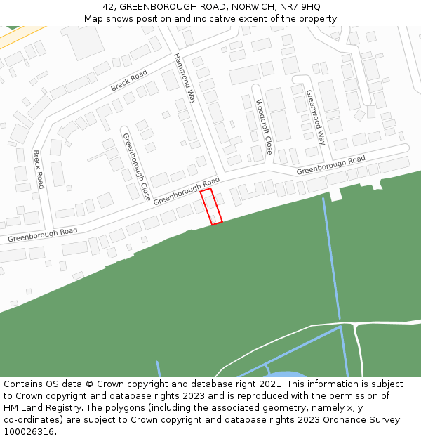 42, GREENBOROUGH ROAD, NORWICH, NR7 9HQ: Location map and indicative extent of plot
