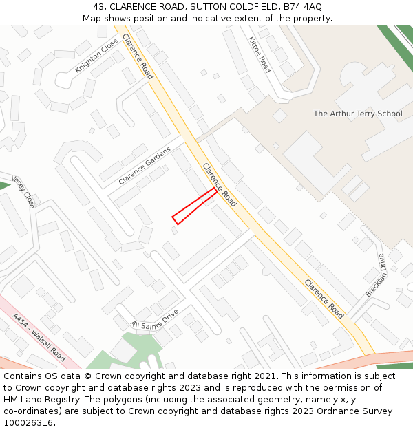 43, CLARENCE ROAD, SUTTON COLDFIELD, B74 4AQ: Location map and indicative extent of plot