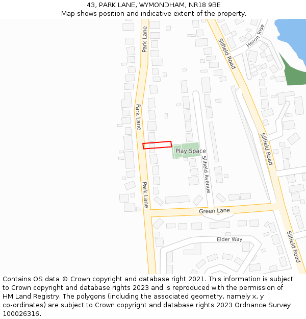 43, PARK LANE, WYMONDHAM, NR18 9BE: Location map and indicative extent of plot