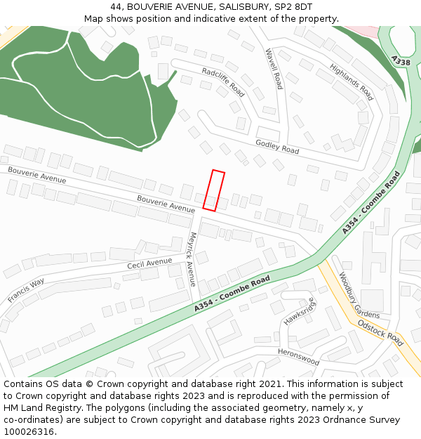 44, BOUVERIE AVENUE, SALISBURY, SP2 8DT: Location map and indicative extent of plot
