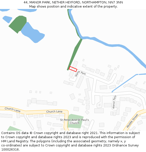 44, MANOR PARK, NETHER HEYFORD, NORTHAMPTON, NN7 3NN: Location map and indicative extent of plot