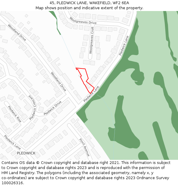 45, PLEDWICK LANE, WAKEFIELD, WF2 6EA: Location map and indicative extent of plot