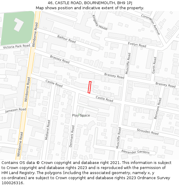 46, CASTLE ROAD, BOURNEMOUTH, BH9 1PJ: Location map and indicative extent of plot