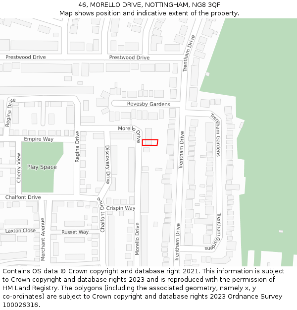 46, MORELLO DRIVE, NOTTINGHAM, NG8 3QF: Location map and indicative extent of plot