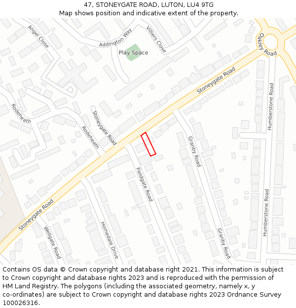 47, STONEYGATE ROAD, LUTON, LU4 9TG: Location map and indicative extent of plot