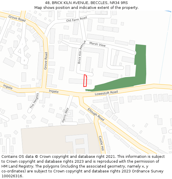 48, BRICK KILN AVENUE, BECCLES, NR34 9RS: Location map and indicative extent of plot