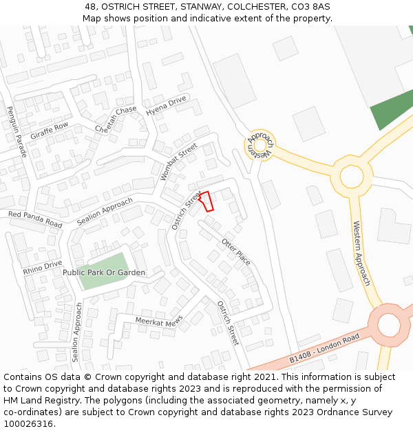 48, OSTRICH STREET, STANWAY, COLCHESTER, CO3 8AS: Location map and indicative extent of plot