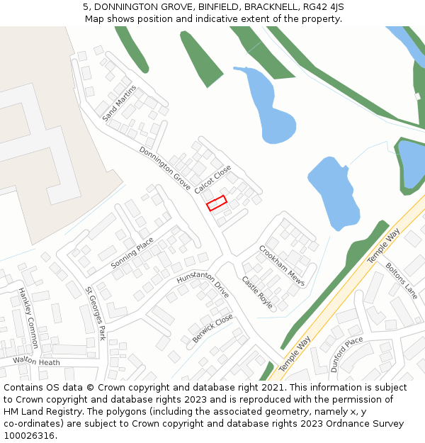 5, DONNINGTON GROVE, BINFIELD, BRACKNELL, RG42 4JS: Location map and indicative extent of plot