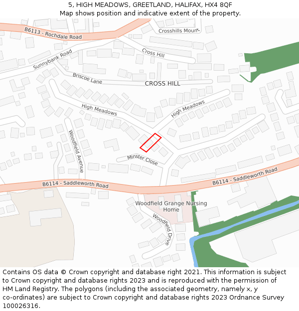5, HIGH MEADOWS, GREETLAND, HALIFAX, HX4 8QF: Location map and indicative extent of plot