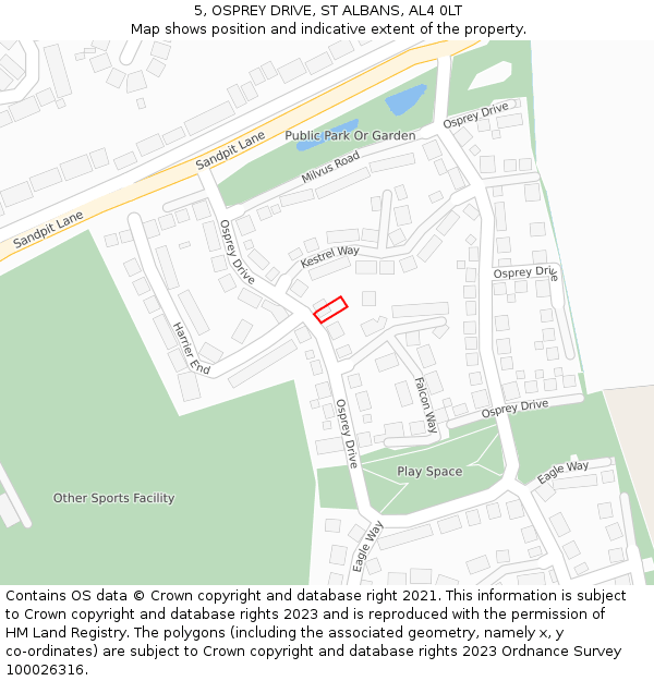 5, OSPREY DRIVE, ST ALBANS, AL4 0LT: Location map and indicative extent of plot