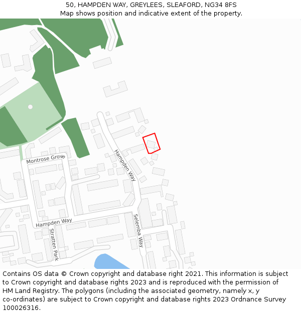 50, HAMPDEN WAY, GREYLEES, SLEAFORD, NG34 8FS: Location map and indicative extent of plot