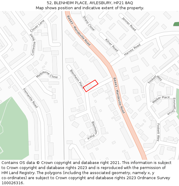 52, BLENHEIM PLACE, AYLESBURY, HP21 8AQ: Location map and indicative extent of plot