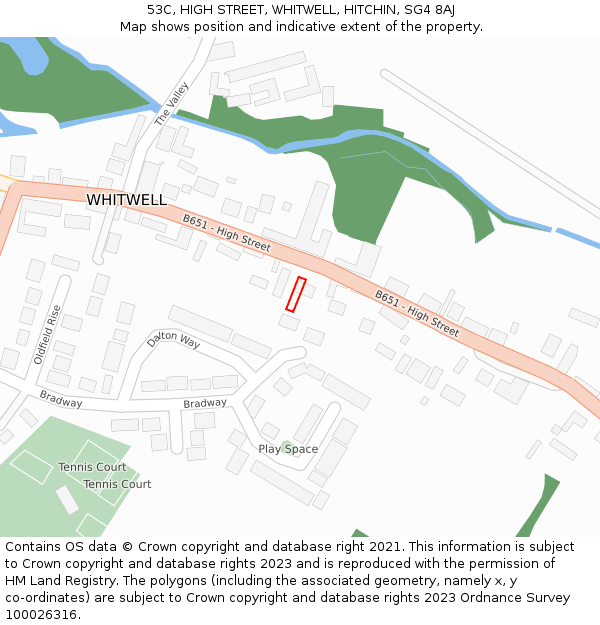 53C, HIGH STREET, WHITWELL, HITCHIN, SG4 8AJ: Location map and indicative extent of plot