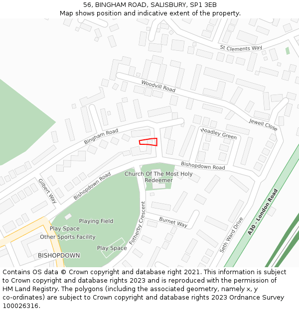 56, BINGHAM ROAD, SALISBURY, SP1 3EB: Location map and indicative extent of plot