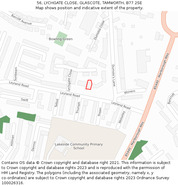 56, LYCHGATE CLOSE, GLASCOTE, TAMWORTH, B77 2SE: Location map and indicative extent of plot