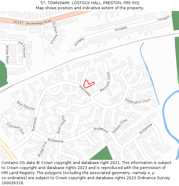57, TOWNSWAY, LOSTOCK HALL, PRESTON, PR5 5YQ: Location map and indicative extent of plot