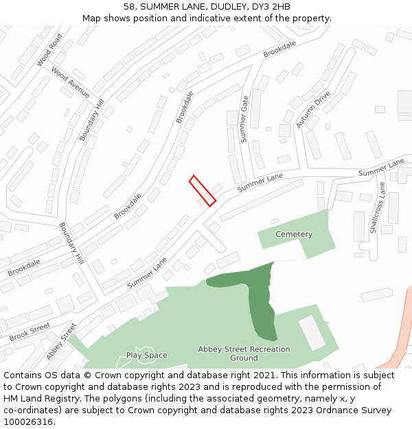 58, SUMMER LANE, DUDLEY, DY3 2HB: Location map and indicative extent of plot
