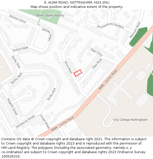 6, ALMA ROAD, NOTTINGHAM, NG3 2NU: Location map and indicative extent of plot