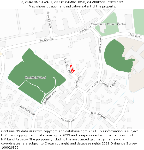 6, CHAFFINCH WALK, GREAT CAMBOURNE, CAMBRIDGE, CB23 6BD: Location map and indicative extent of plot