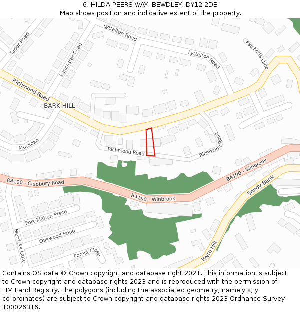 6, HILDA PEERS WAY, BEWDLEY, DY12 2DB: Location map and indicative extent of plot