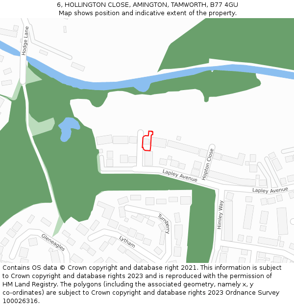 6, HOLLINGTON CLOSE, AMINGTON, TAMWORTH, B77 4GU: Location map and indicative extent of plot