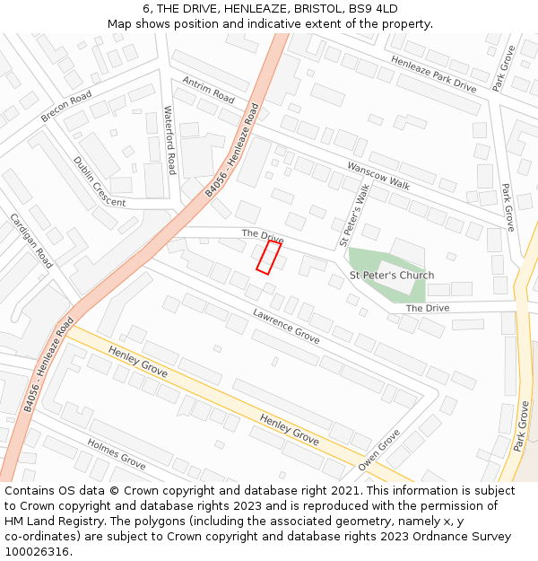 6, THE DRIVE, HENLEAZE, BRISTOL, BS9 4LD: Location map and indicative extent of plot
