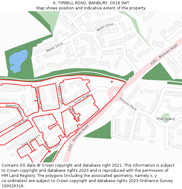 6, TYRRELL ROAD, BANBURY, OX16 9WT: Location map and indicative extent of plot