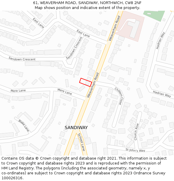 61, WEAVERHAM ROAD, SANDIWAY, NORTHWICH, CW8 2NF: Location map and indicative extent of plot