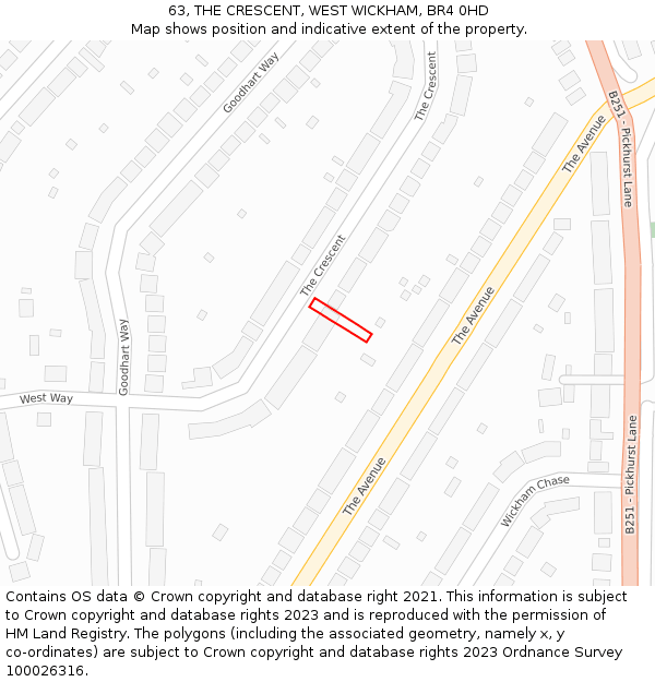 63, THE CRESCENT, WEST WICKHAM, BR4 0HD: Location map and indicative extent of plot
