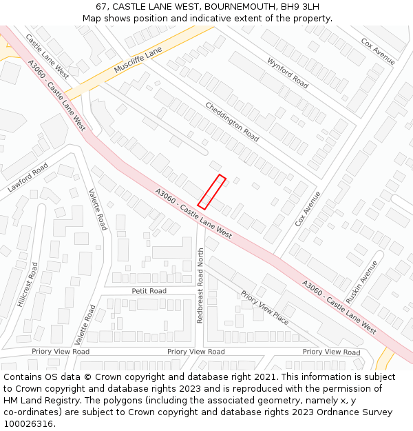 67, CASTLE LANE WEST, BOURNEMOUTH, BH9 3LH: Location map and indicative extent of plot