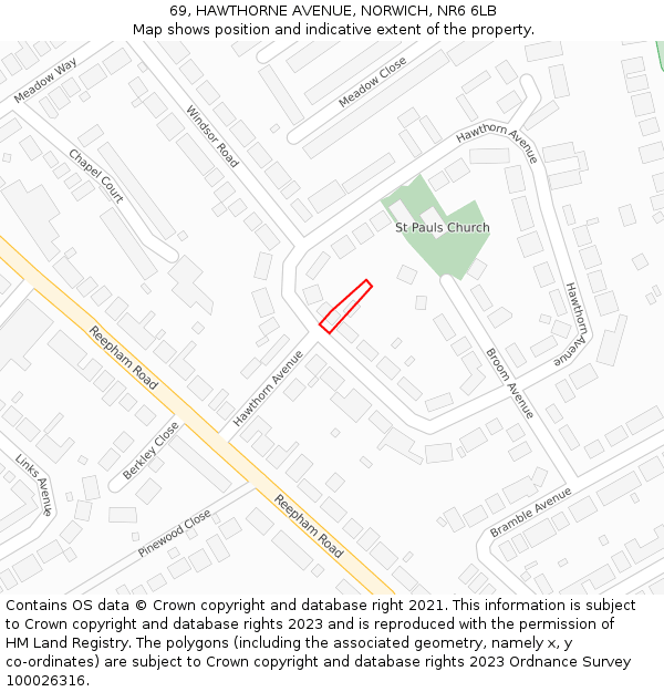69, HAWTHORNE AVENUE, NORWICH, NR6 6LB: Location map and indicative extent of plot
