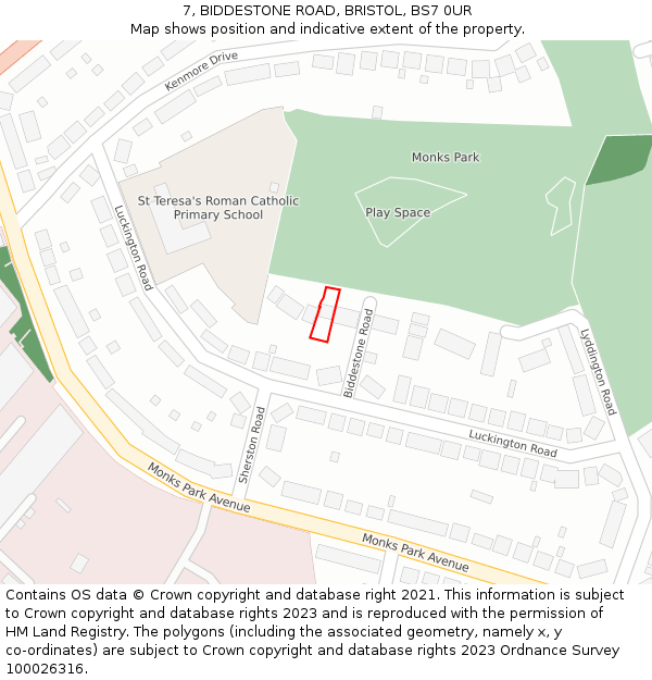 7, BIDDESTONE ROAD, BRISTOL, BS7 0UR: Location map and indicative extent of plot